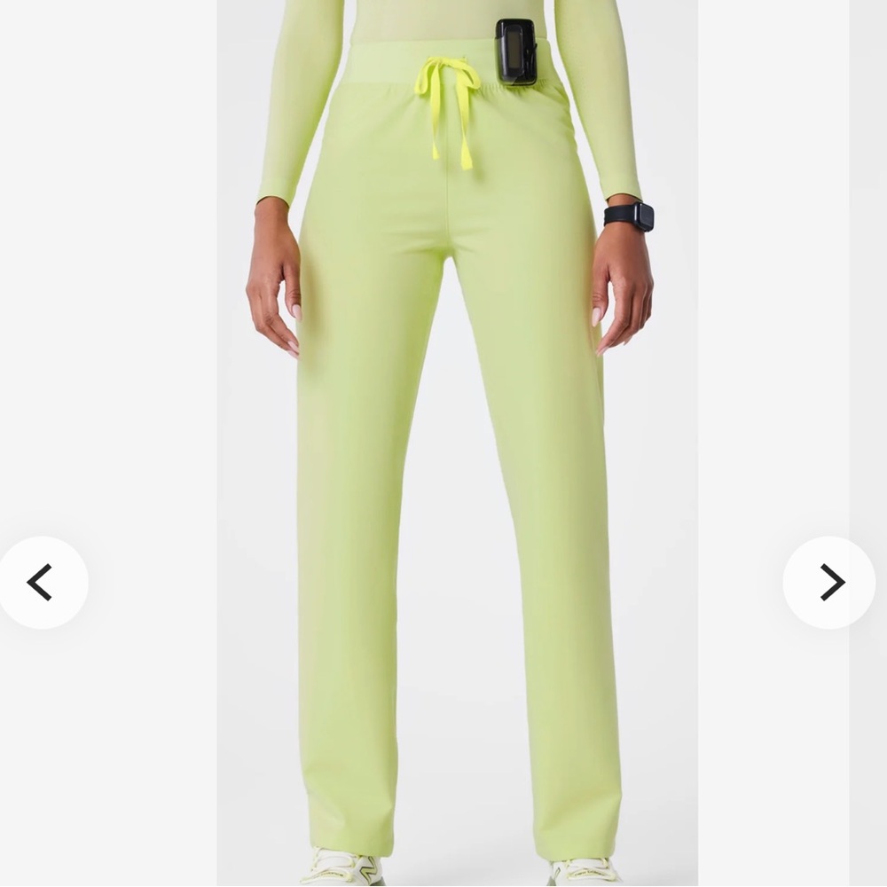 High-Rise Drawstring Straight-Leg Pants in Lime